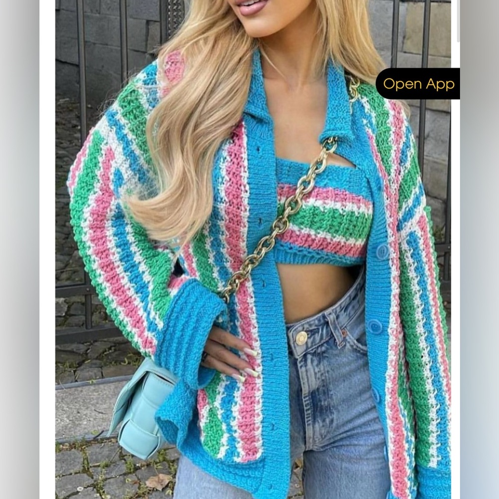 Zara Multicoloured Striped Button Up Collared Knit Cardigan Size S